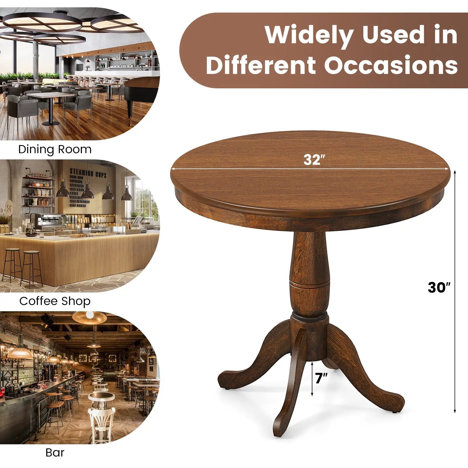 32 Inch Wooden Round Pub Pedestal Side Table by DirectDeals