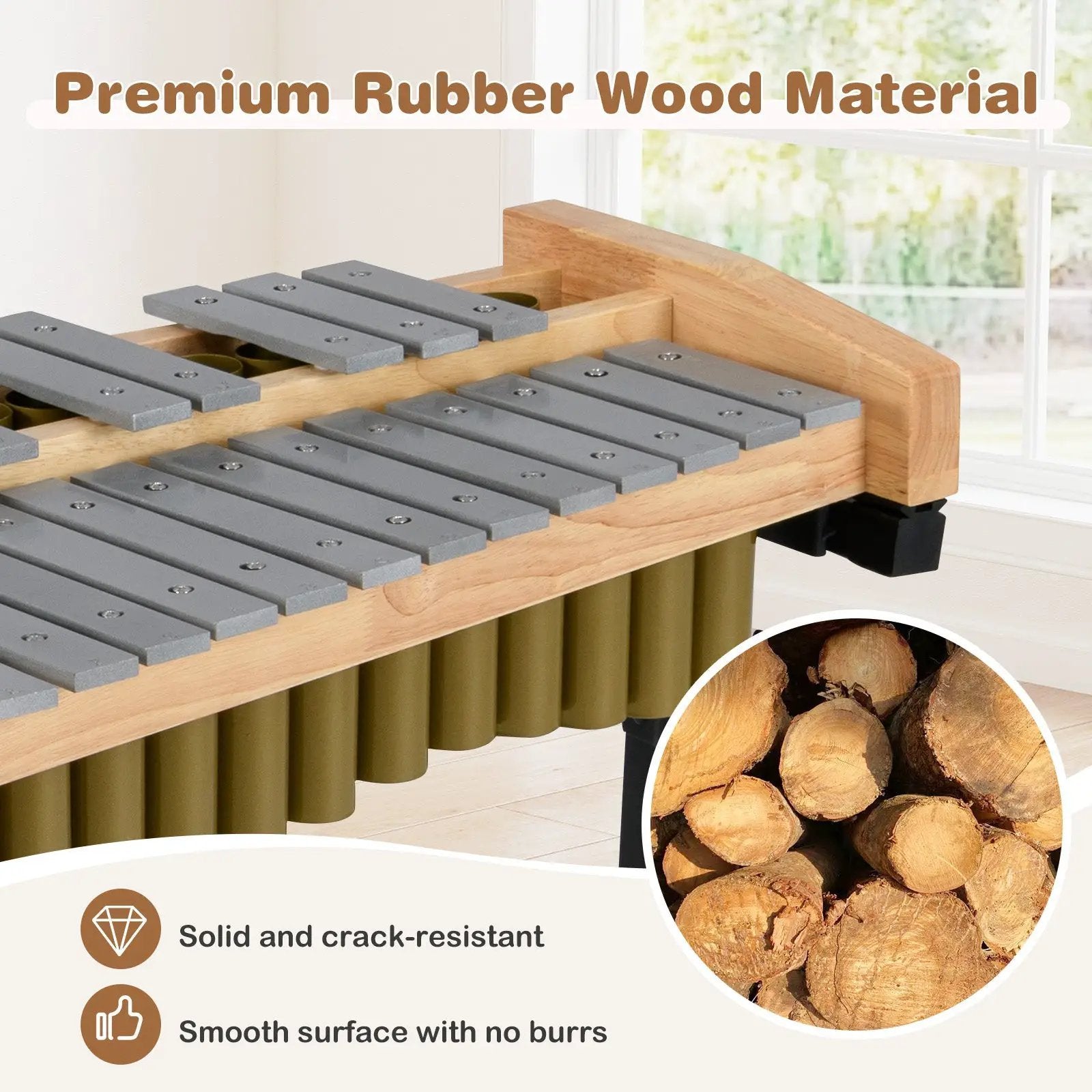 32 Note Marimba Aluminum Xylophone with Rubber Wood Base-Golden by DirectDeals