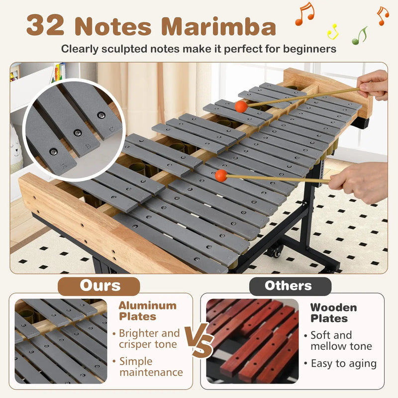 32 Note Marimba Aluminum Xylophone with Rubber Wood Base-Golden by DirectDeals