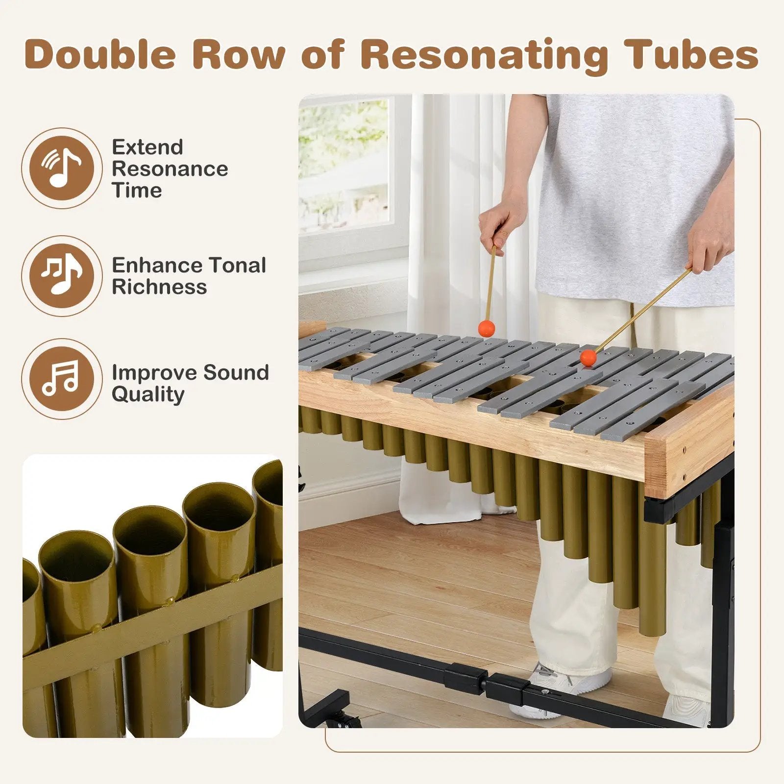 32 Note Marimba Aluminum Xylophone with Rubber Wood Base-Golden by DirectDeals