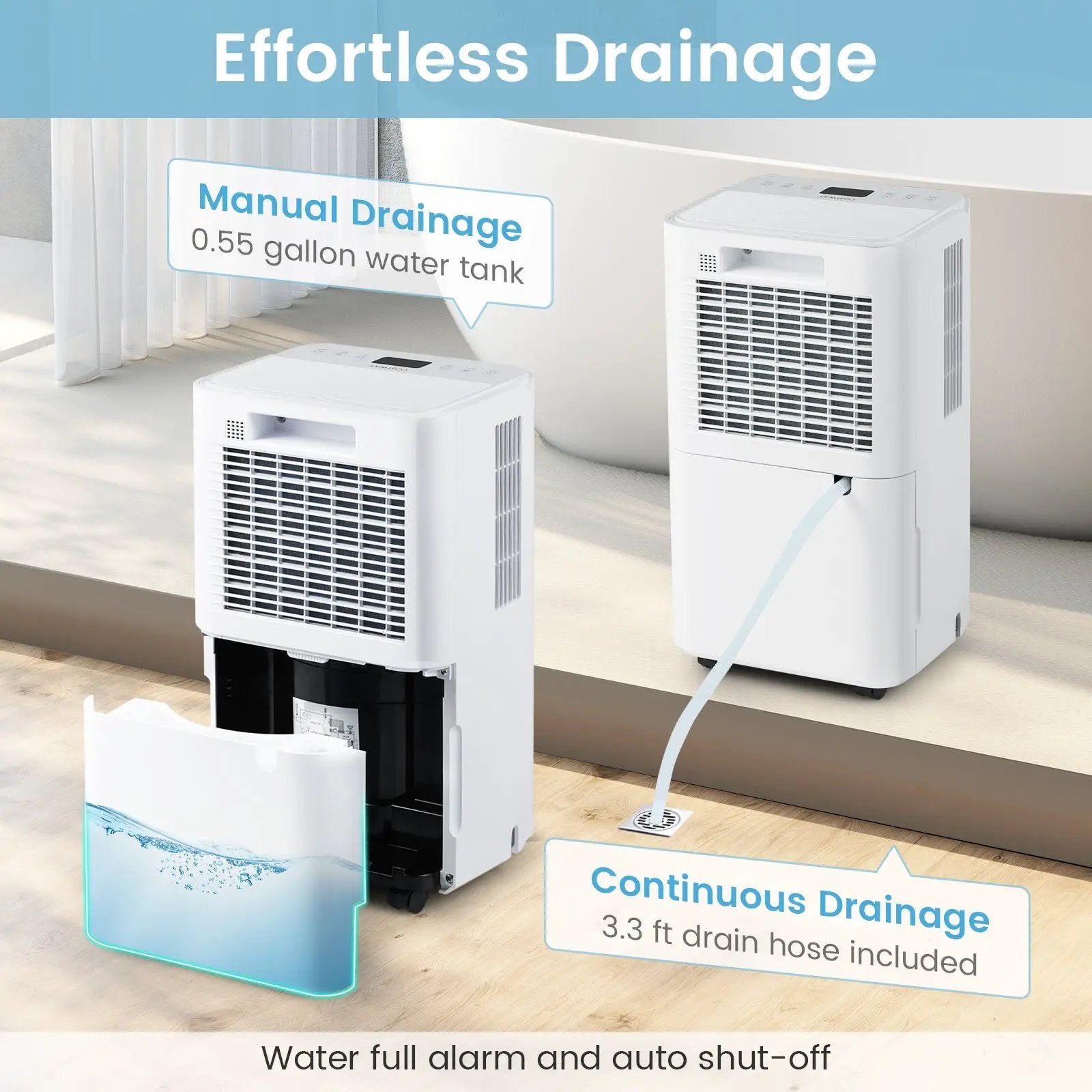 32 Pints 2000 Sq.ft Portable Dehumidifier for Home and Basement-White by DirectDeals
