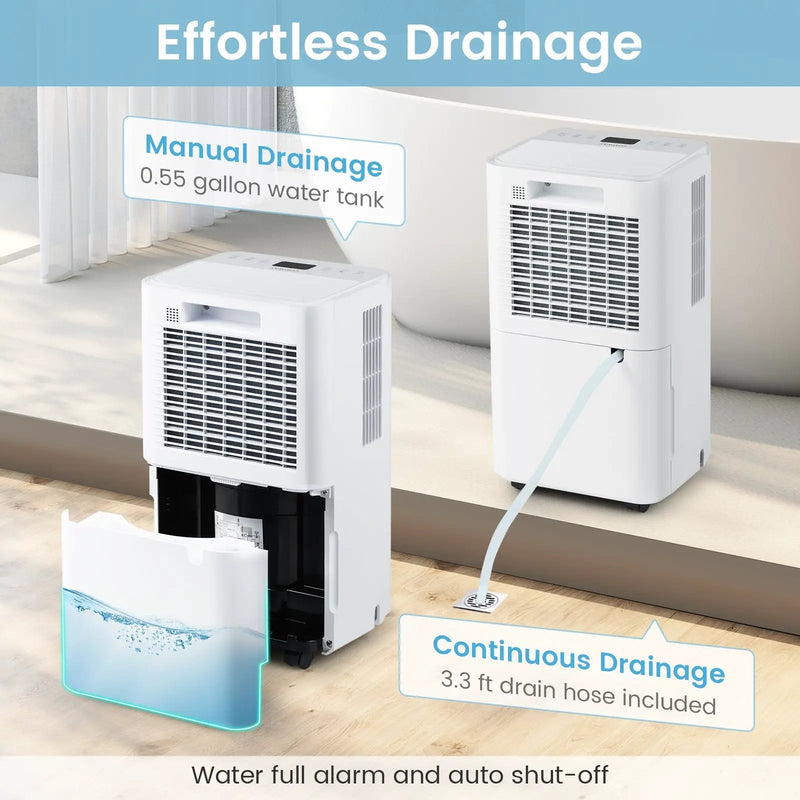 32 Pints 2000 Sq.ft Portable Dehumidifier for Home and Basement-White by DirectDeals