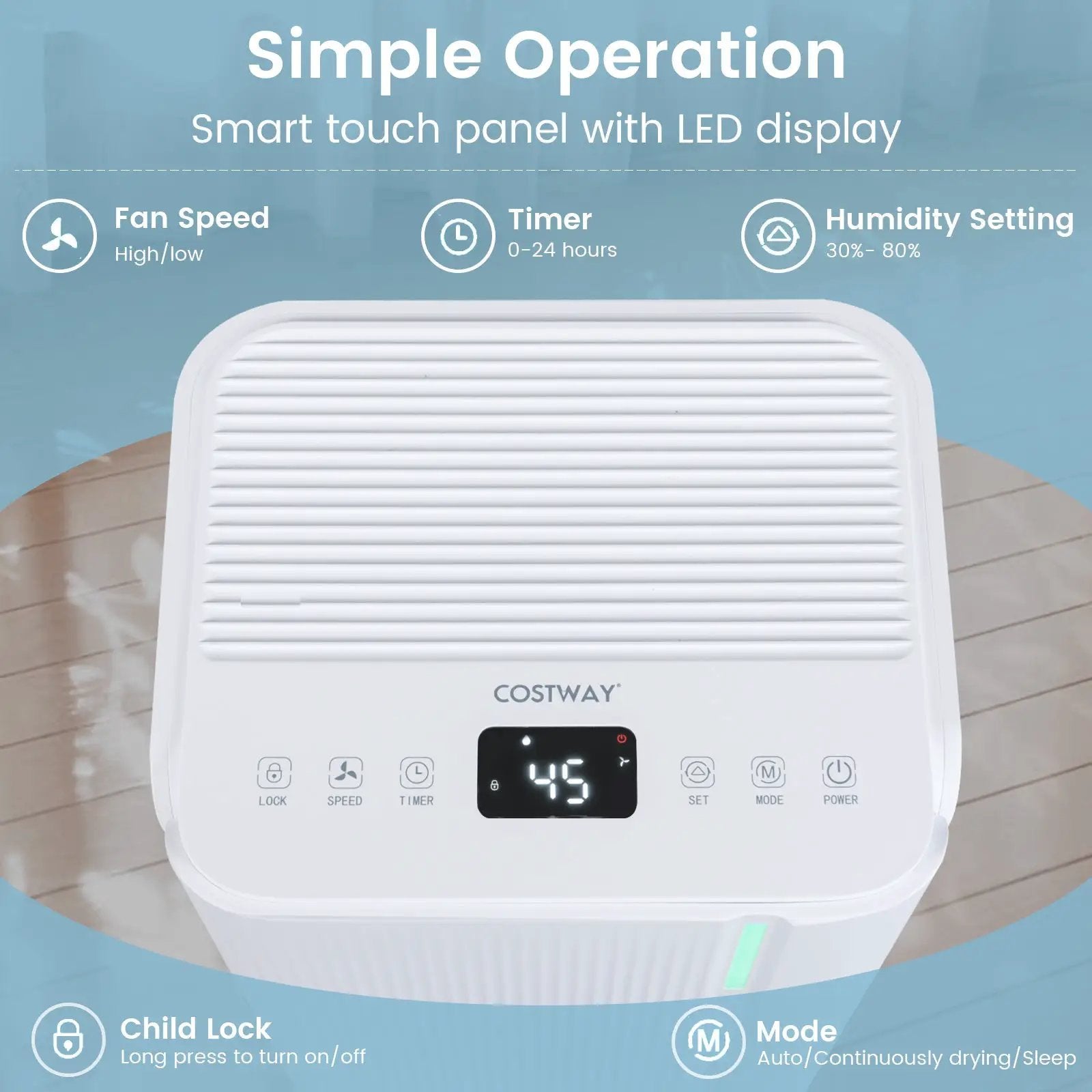 32 Pints 2000 Sq.ft Portable Dehumidifier for Home and Basement-White by DirectDeals