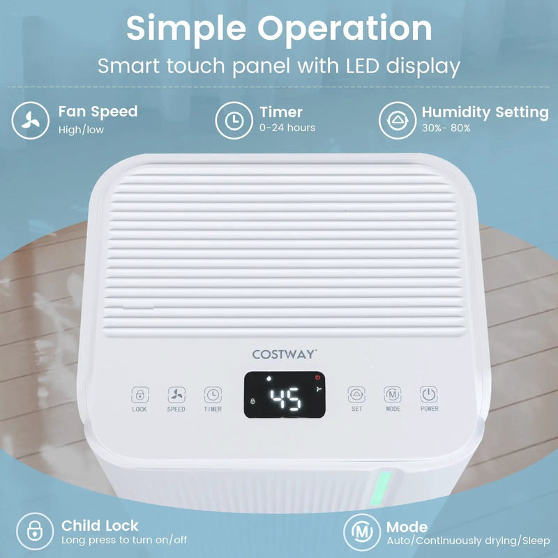 32 Pints 2000 Sq.ft Portable Dehumidifier for Home and Basement-White by DirectDeals