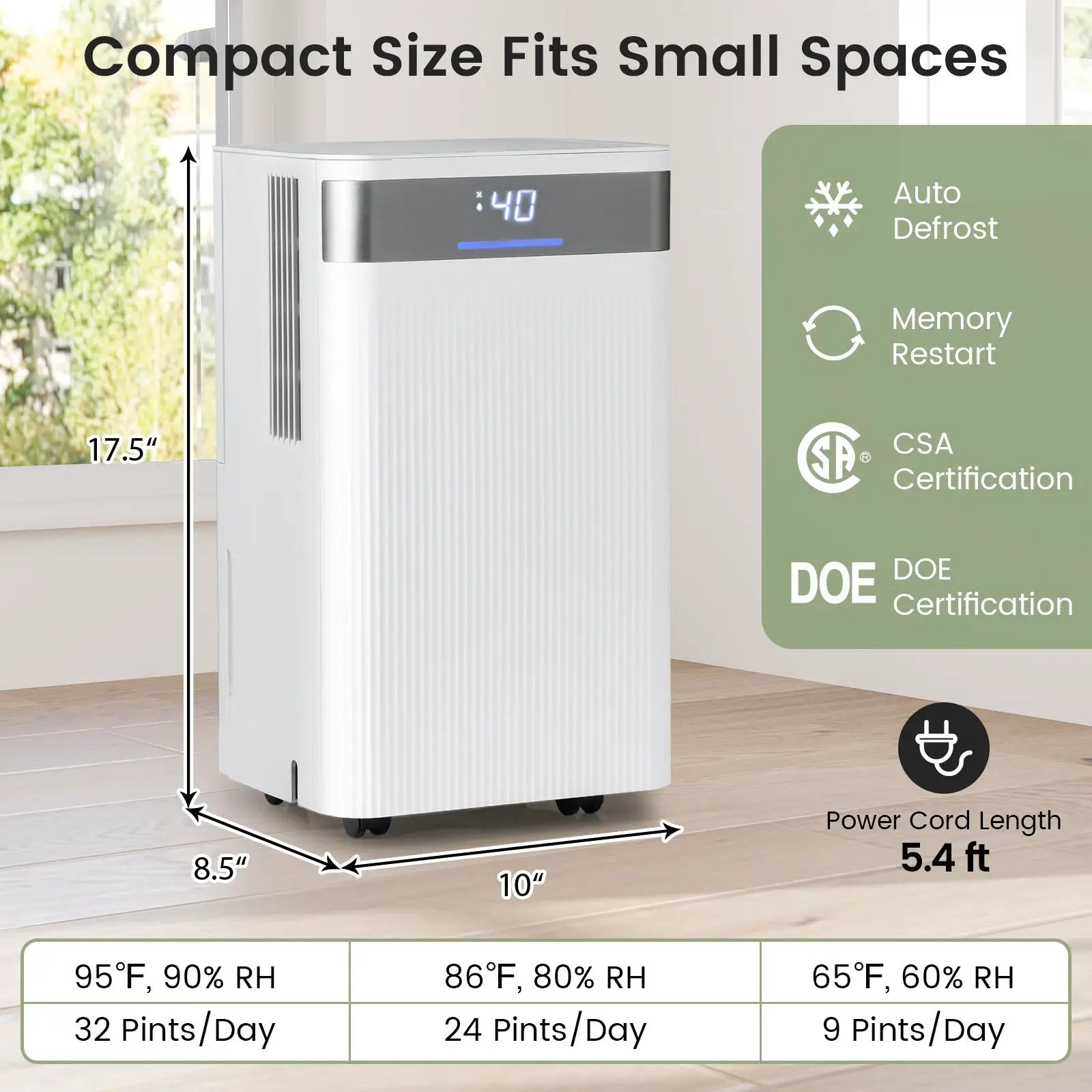 32 Pints 2000 Sq.ft Quiet Dehumidifier for Home with 3 Modes-White by DirectDeals