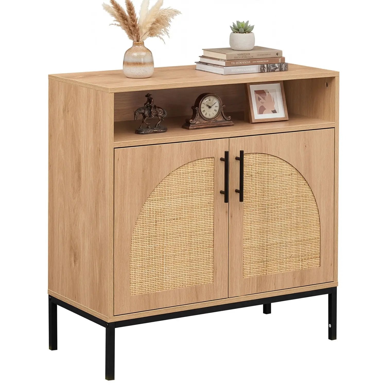 32" Sideboard Buffet Cabinet with 2 Natural Rattan Decorated Doors and Adjustable Shelf by DirectDeals