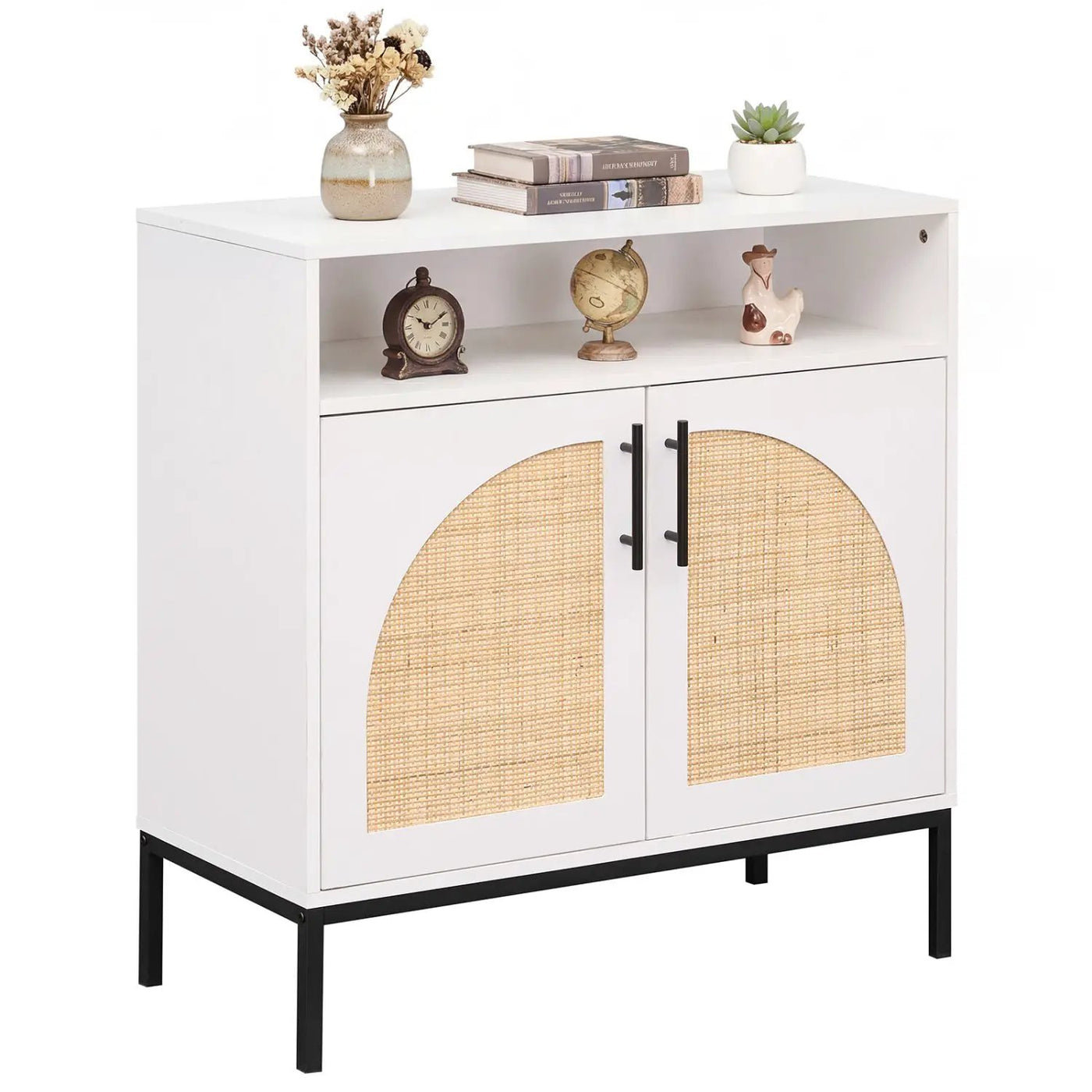 32" Sideboard Buffet Cabinet with 2 Natural Rattan Decorated Doors and Adjustable Shelf by DirectDeals