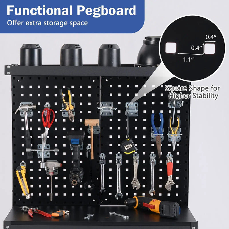 32 x 16 Inch Workbench Work Table with 2 PCs Pegboard Drawer and Shelves by DirectDeals