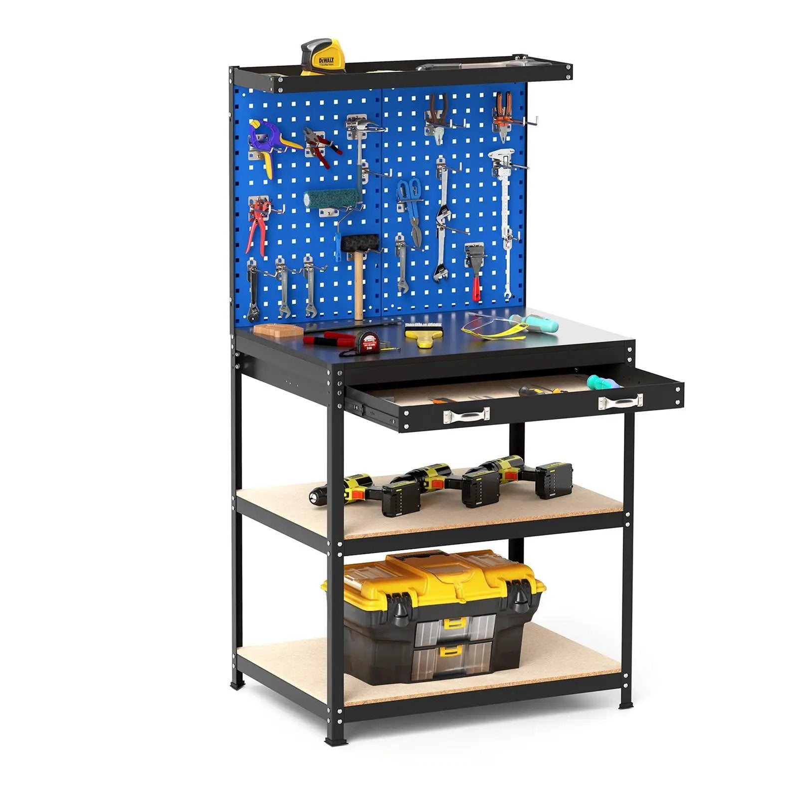 32 x 16 Inch Workbench Work Table with 2 PCs Pegboard Drawer and Shelves by DirectDeals