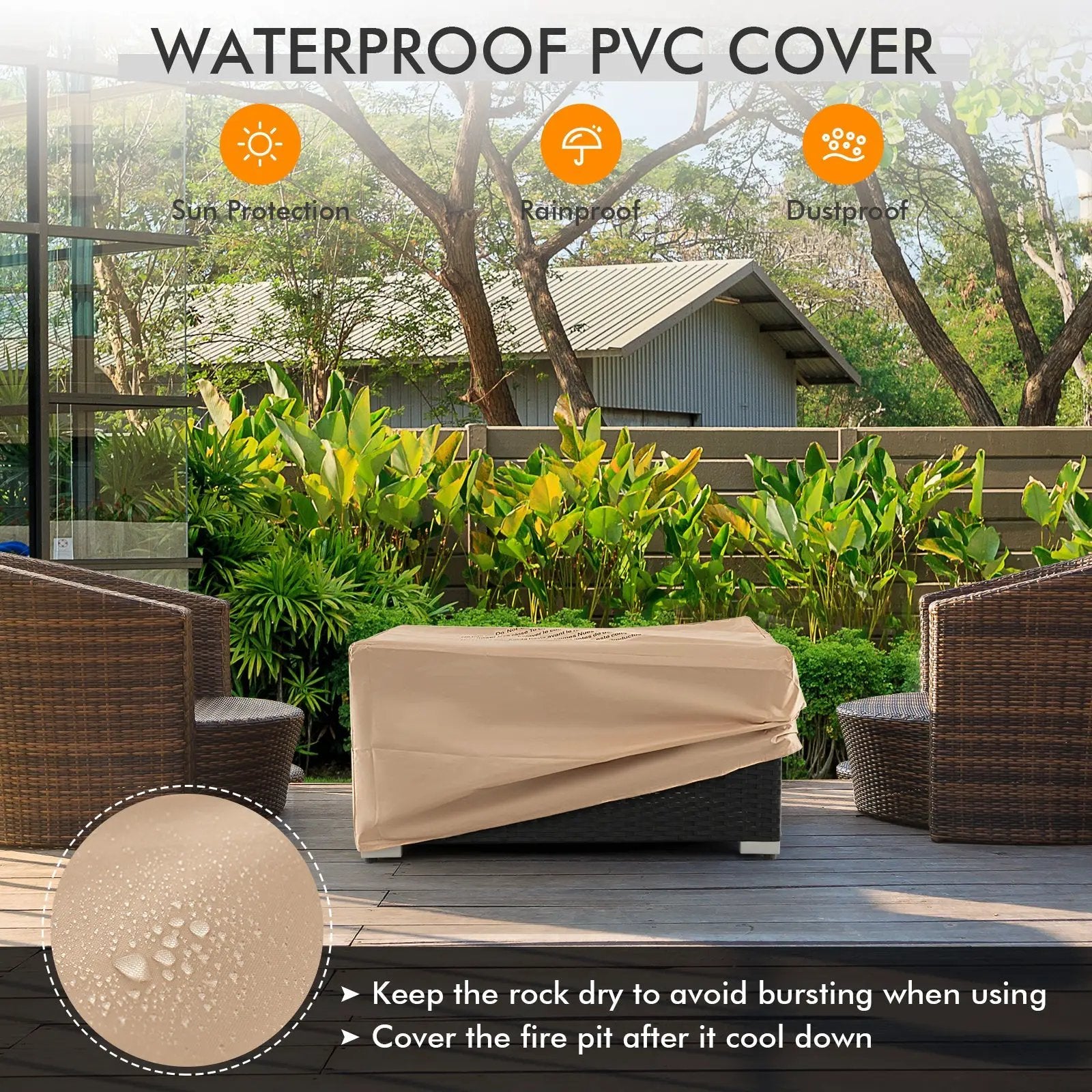 32 x 20 Inch Propane Rattan Fire Pit Table Set with Side Table Tank and Cover by DirectDeals