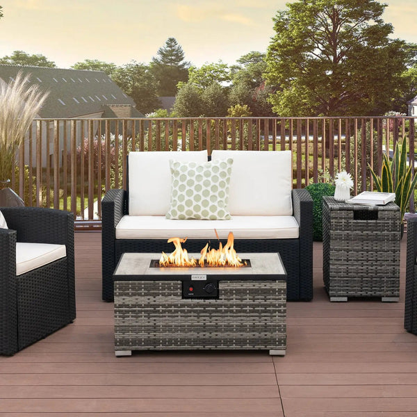 32 x 20 Inch Propane Rattan Fire Pit Table Set with Side Table Tank and Cover, photo 2 of 24