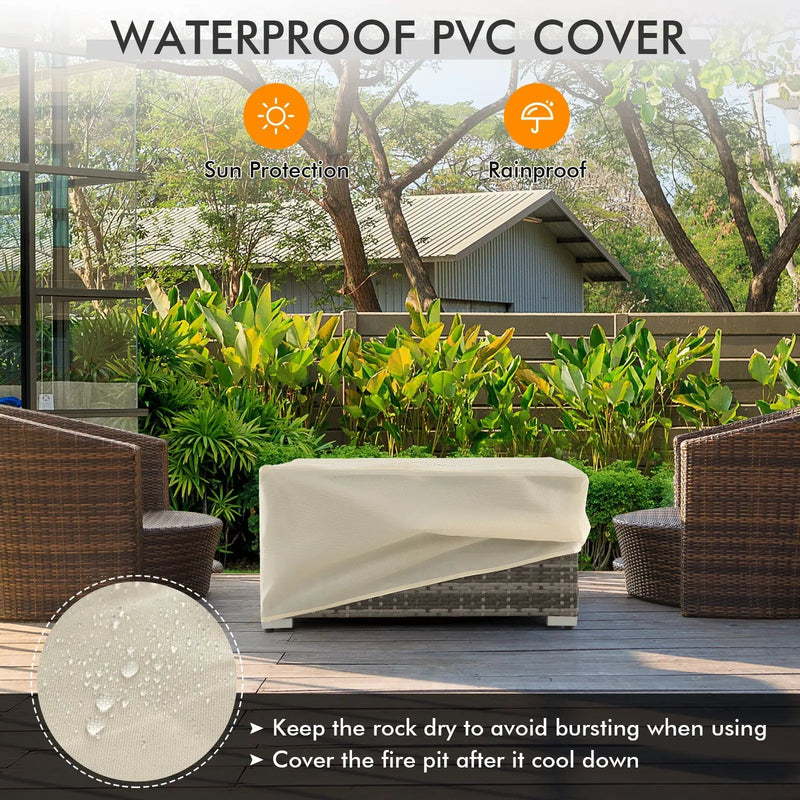 32 x 20 Inch Propane Rattan Fire Pit Table Set with Side Table Tank and Cover by DirectDeals