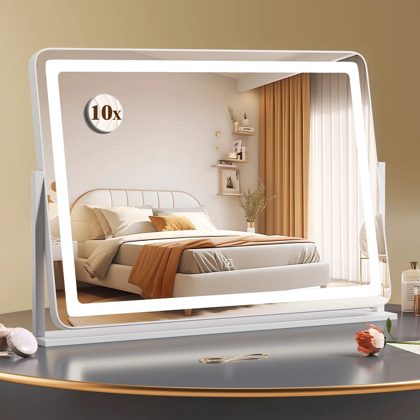 32 x 22 Inch Large Makeup Vanity Mirror with 3-Color Lighting Mode-White by DirectDeals