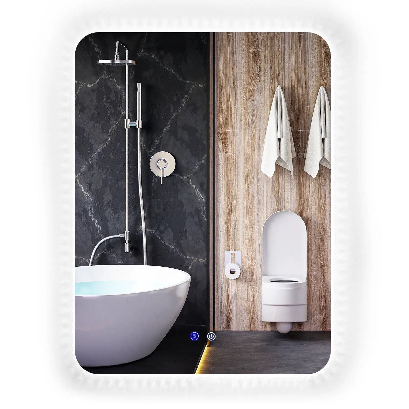 32 x 24 Inch Shatterproof Wall Mirror with 3-Color Lights and Anti-Fog Function by DirectDeals