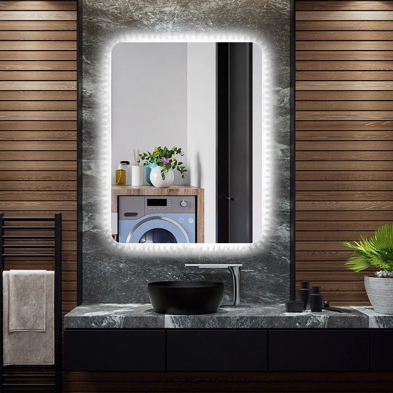 32 x 24 Inch Shatterproof Wall Mirror with 3-Color Lights and Anti-Fog Function by DirectDeals