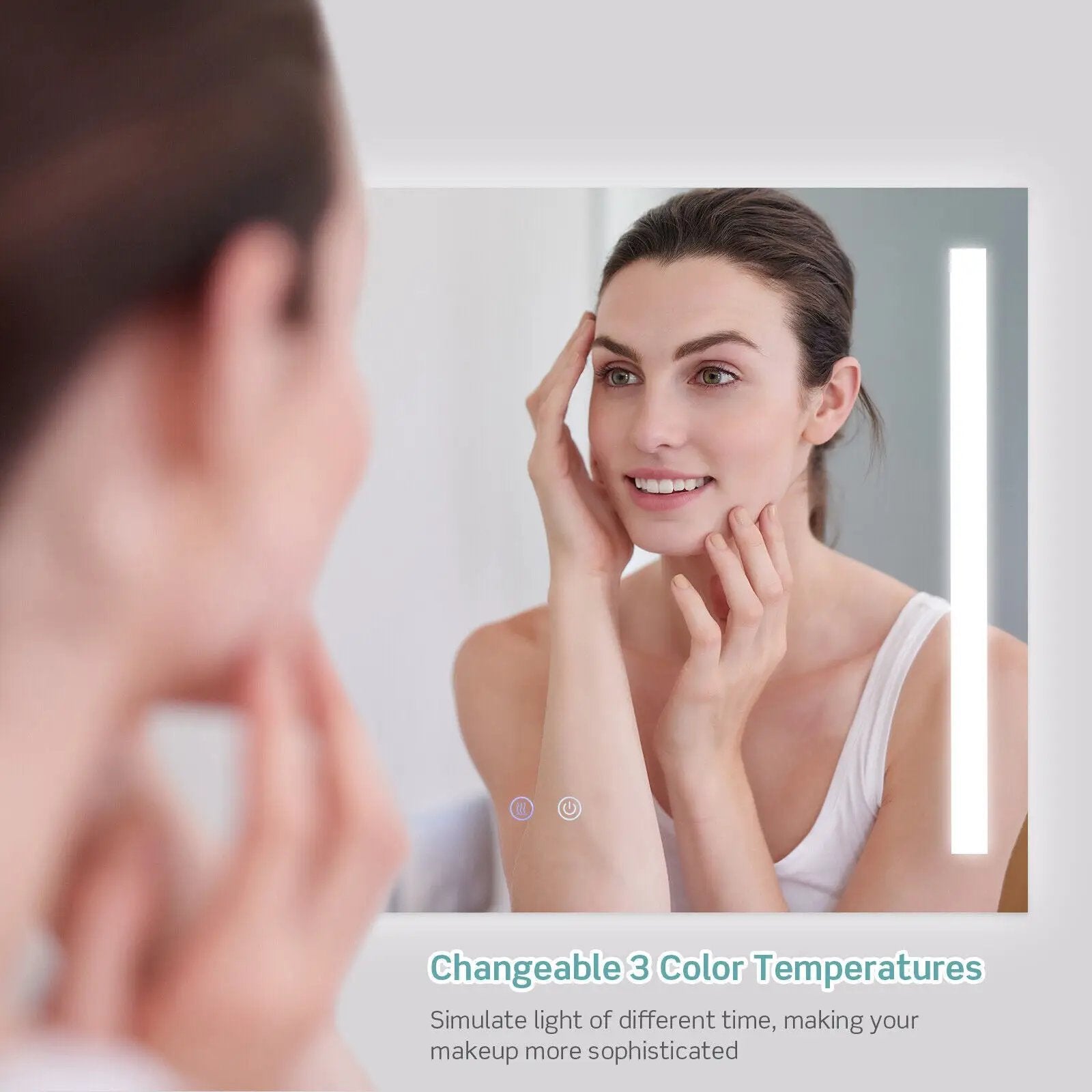 32 x 24 Inch Quadrate Wall Mirror with 3-Color Lights and Anti-Fog Function by DirectDeals