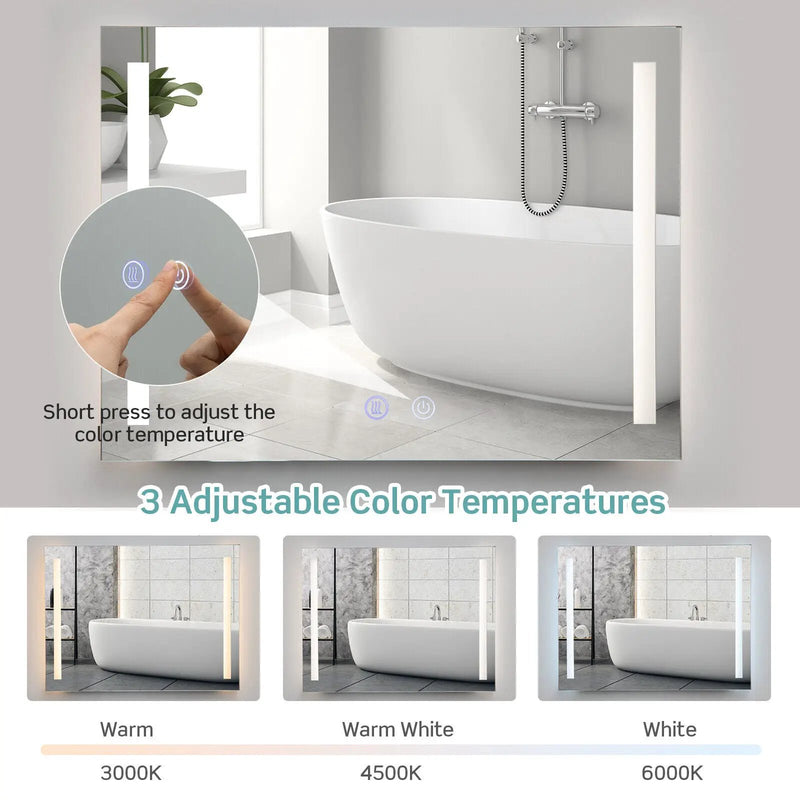 32 x 24 Inch Quadrate Wall Mirror with 3-Color Lights and Anti-Fog Function by DirectDeals