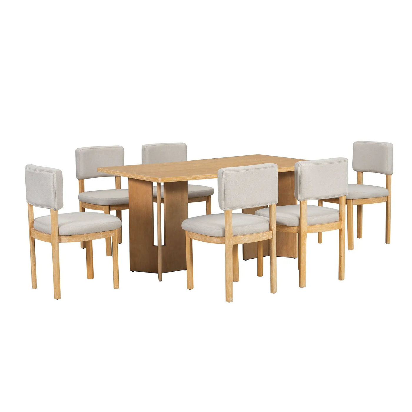 Dining Table Set With 6 Upholstered Chairs, Rectangular Table With Cutout Legs by HouseOfZazla