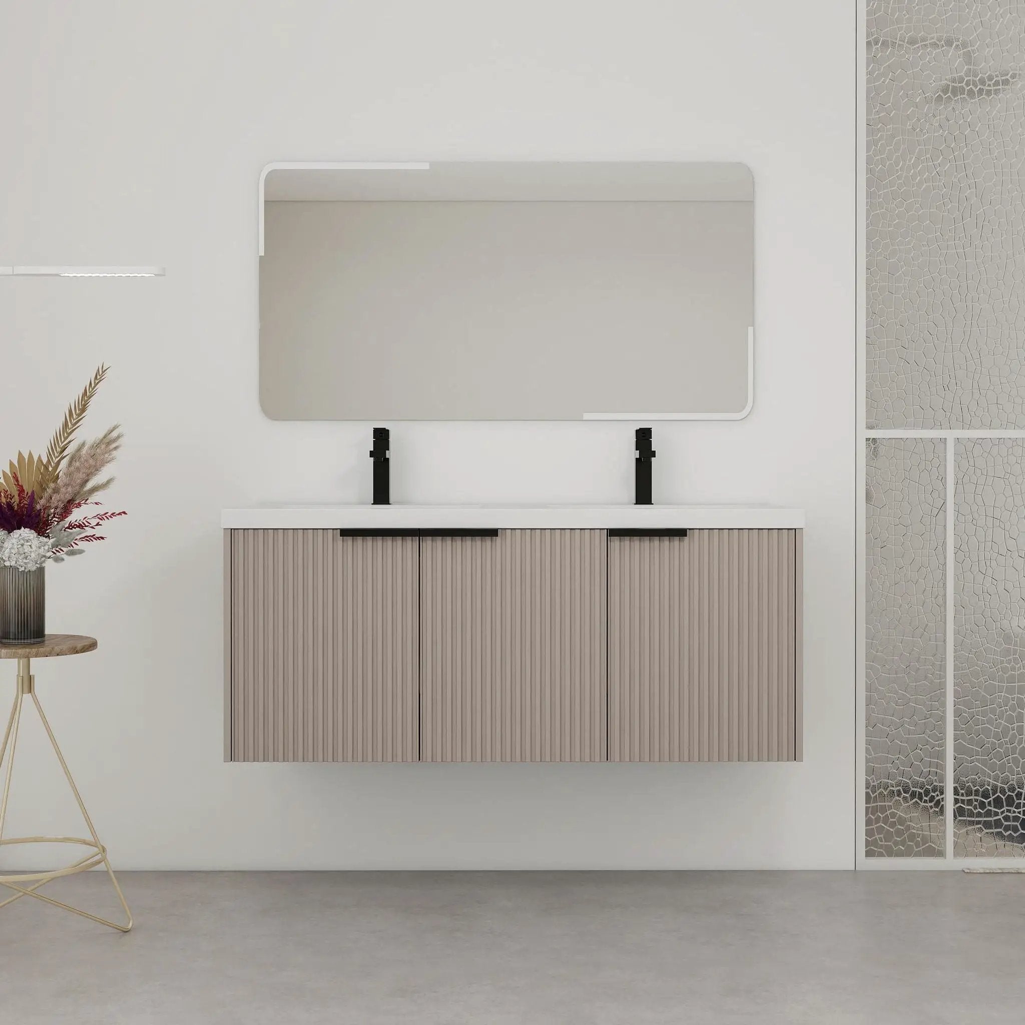 Contemporary Wall Mounted Bathroom Vanity With Resin Double Sink by Unique Piece Furniture