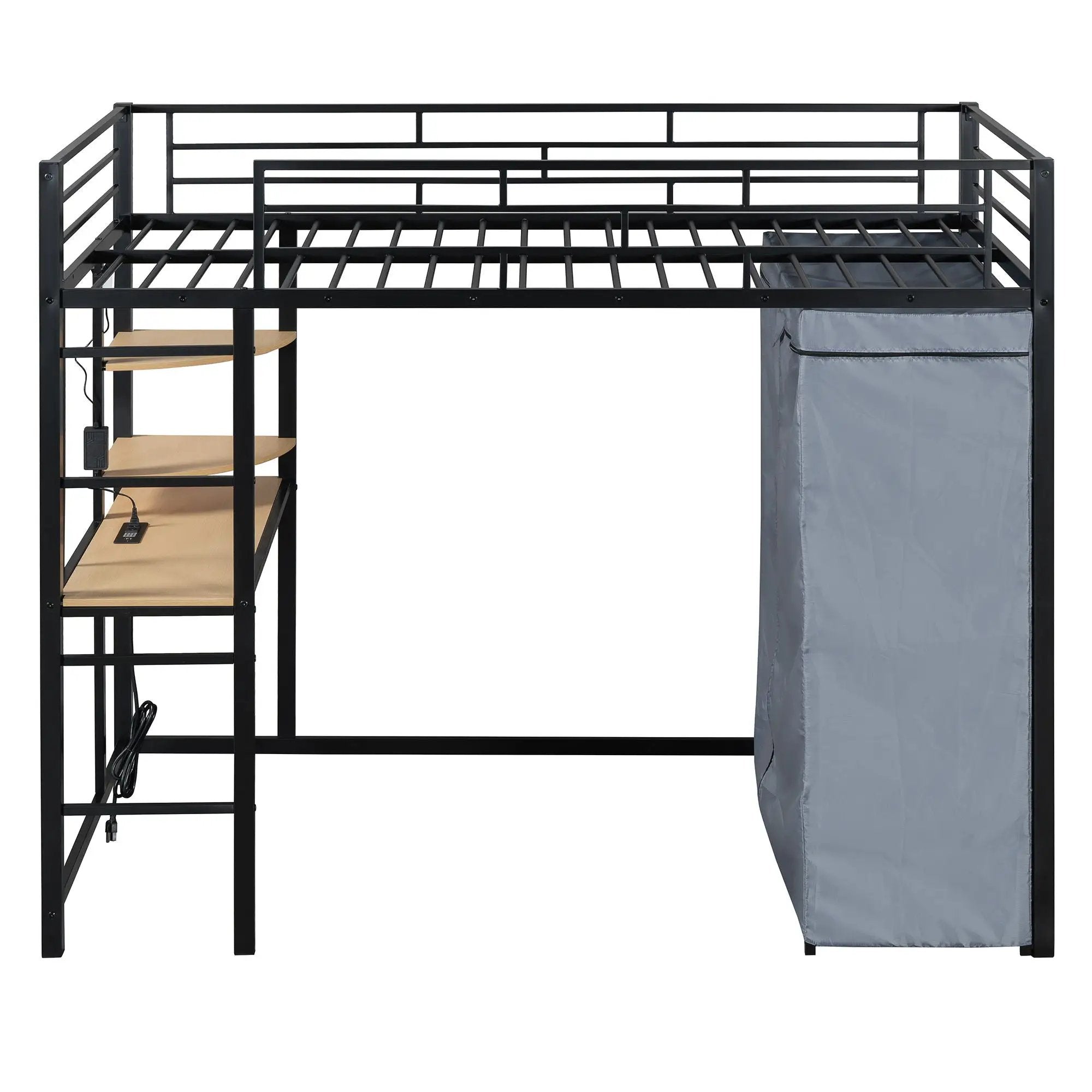 Loft Bed With Desk, Shelves, Power Outlet, LED Light And Wardrobe by HouseOfZazla