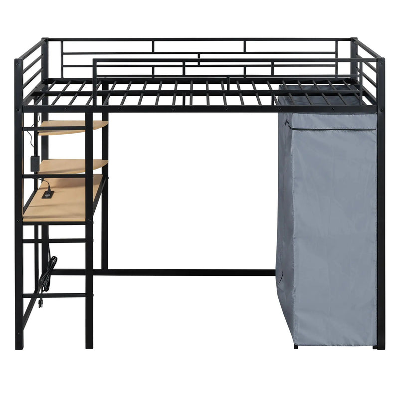 Loft Bed With Desk, Shelves, Power Outlet, LED Light And Wardrobe by HouseOfZazla