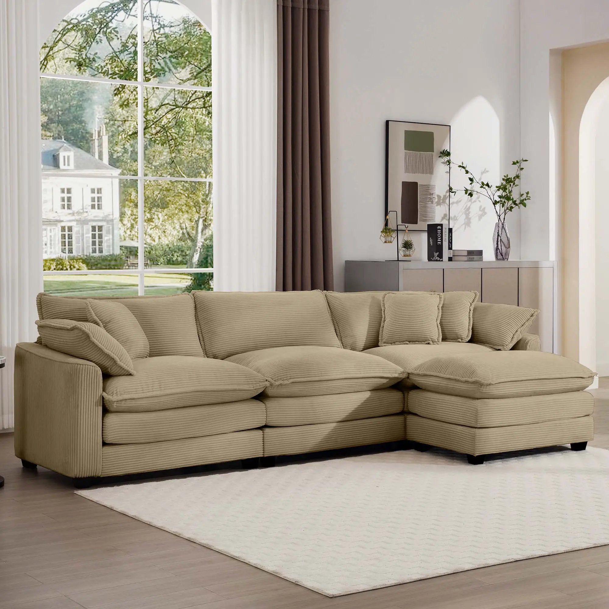 Modern Oversized Modular Cushion Sofa With Ottoman, Low Back, Deep Seating Sofa Set by Unique Piece Furniture