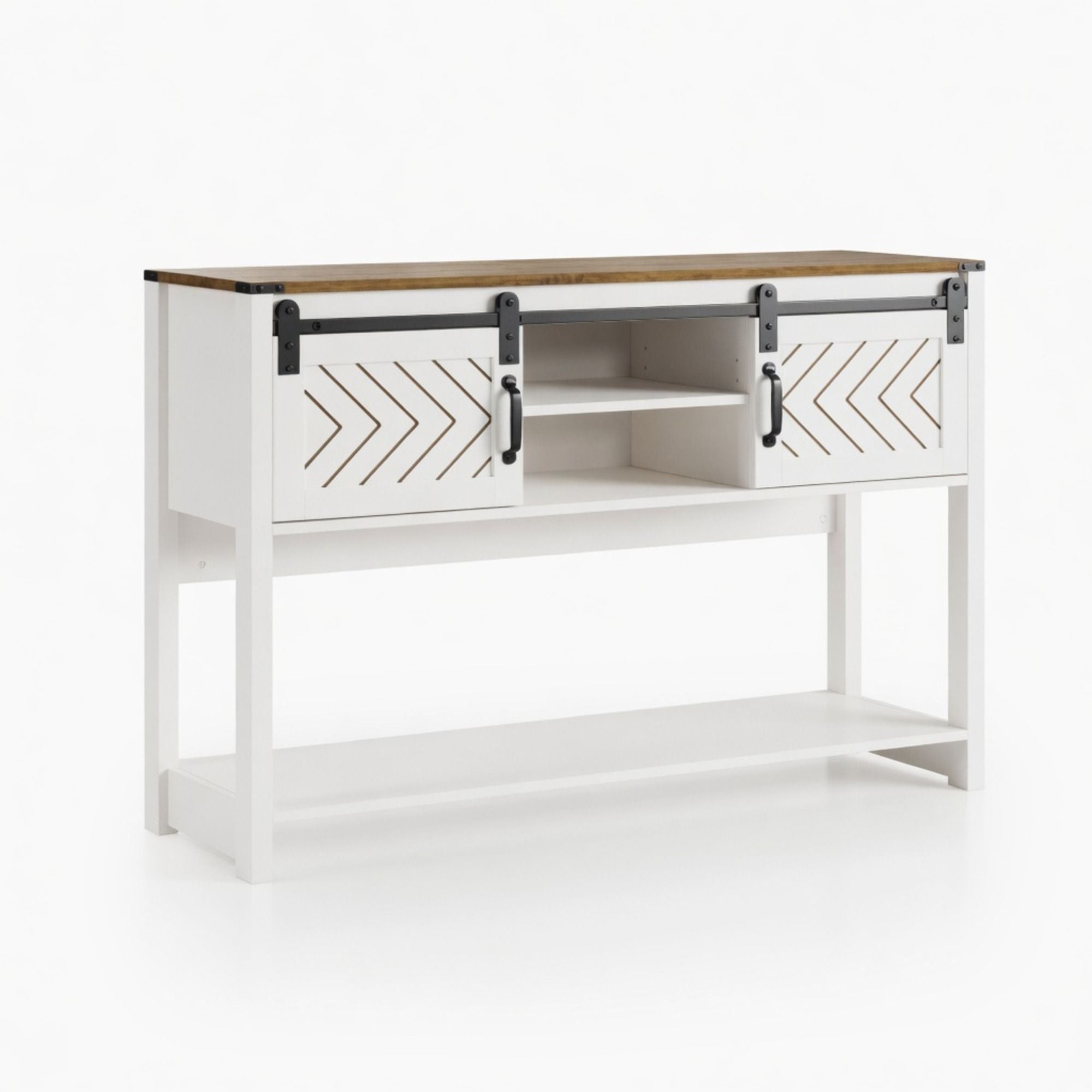 Entryway Table With Sliding Barn Door Storage - White / Oak by HouseOfZazla