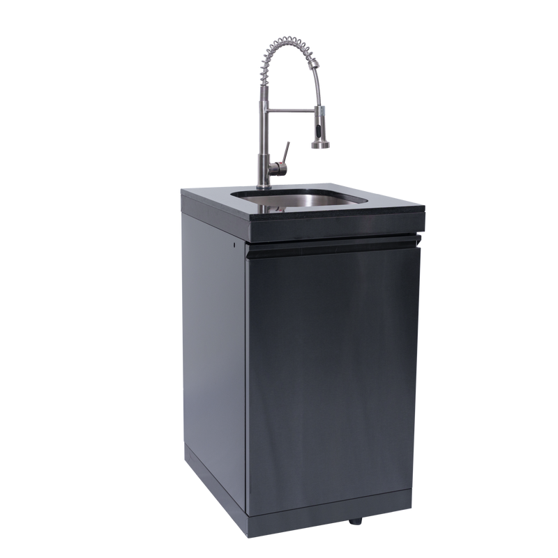 NG 85" 6-Burner 85,000 BTU Black Outdoor Kitchen Island Grill Refrigerator + Rotisserie Kit + Sink by Chery Industrial