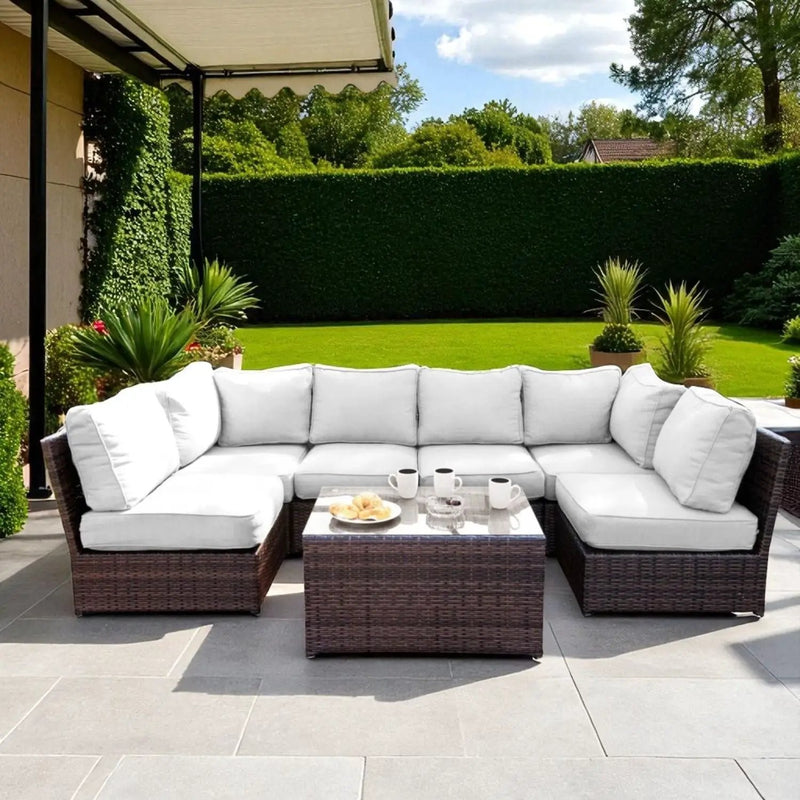 Comfortable Modern Patio Rattan Sectional Set With Cushions by Unique Piece Furniture