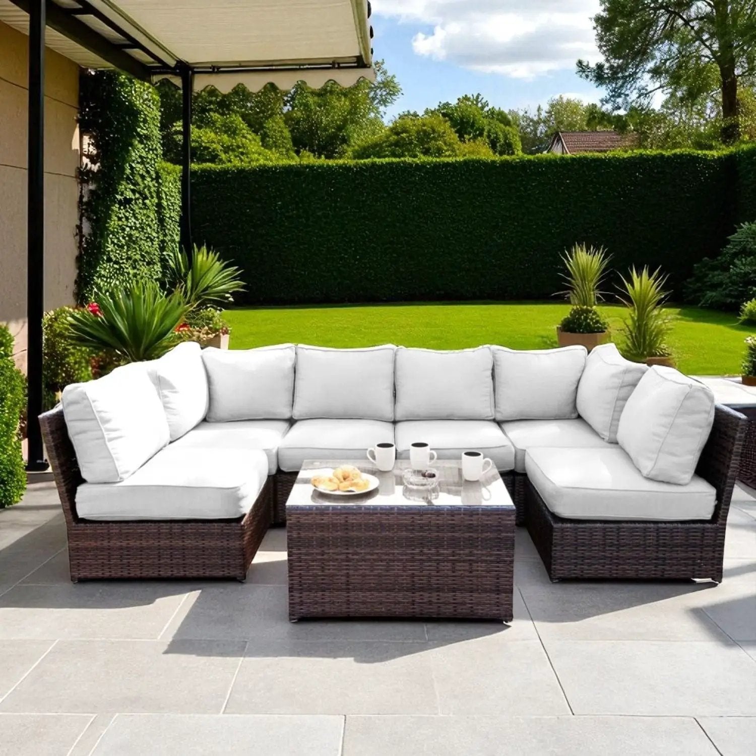 Comfortable Modern Patio Rattan Sectional Set With Cushions by HouseOfZazla