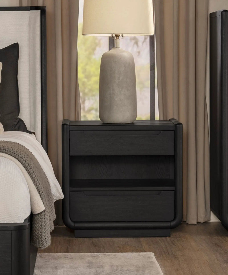 Leandro 2-drawer LED Nightstand with USB Burnished Black by Unique Piece Furniture