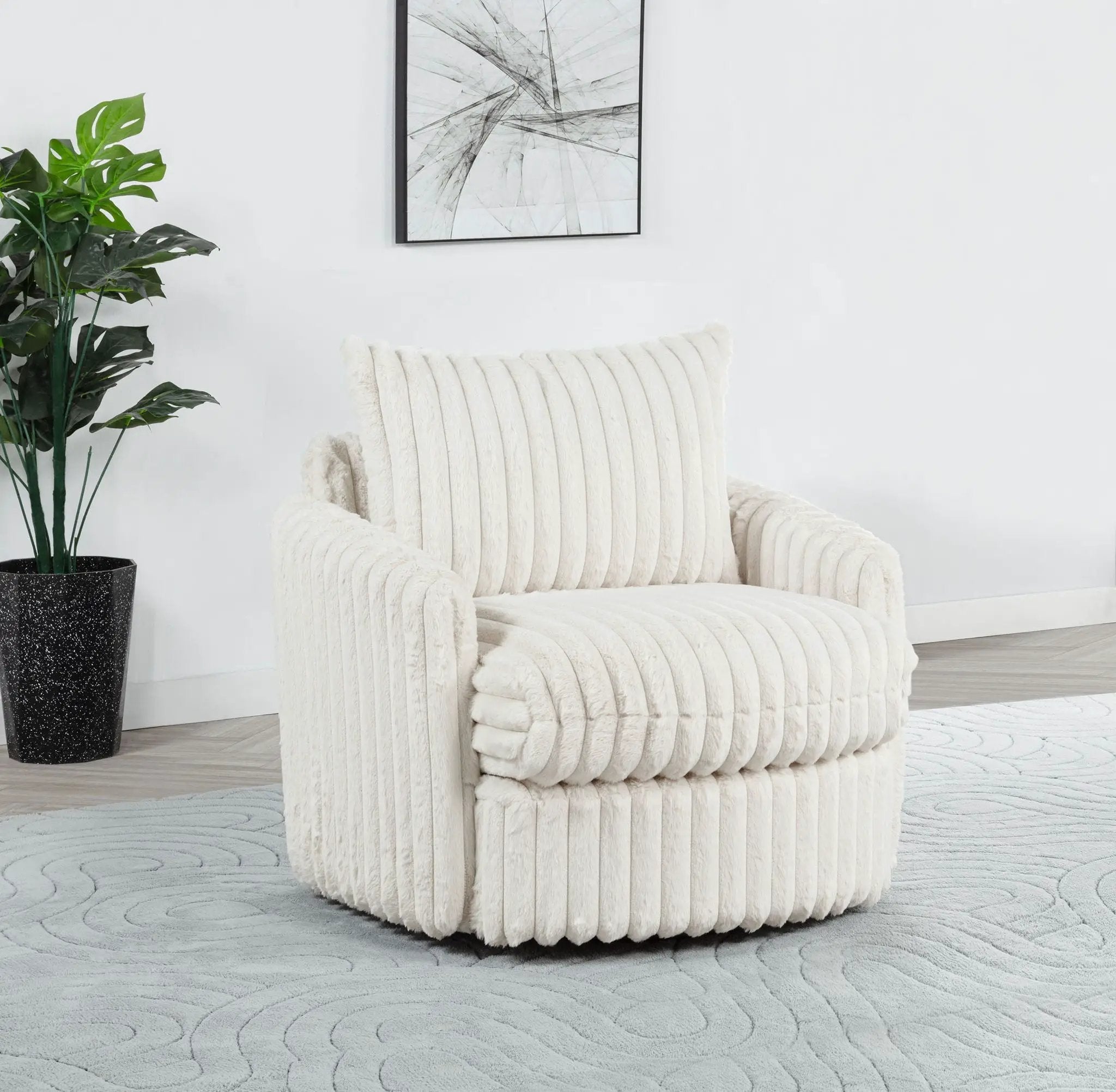 Sarco Corduroy Upholstered Swivel Accent Arm Chair Ivory by Unique Piece Furniture