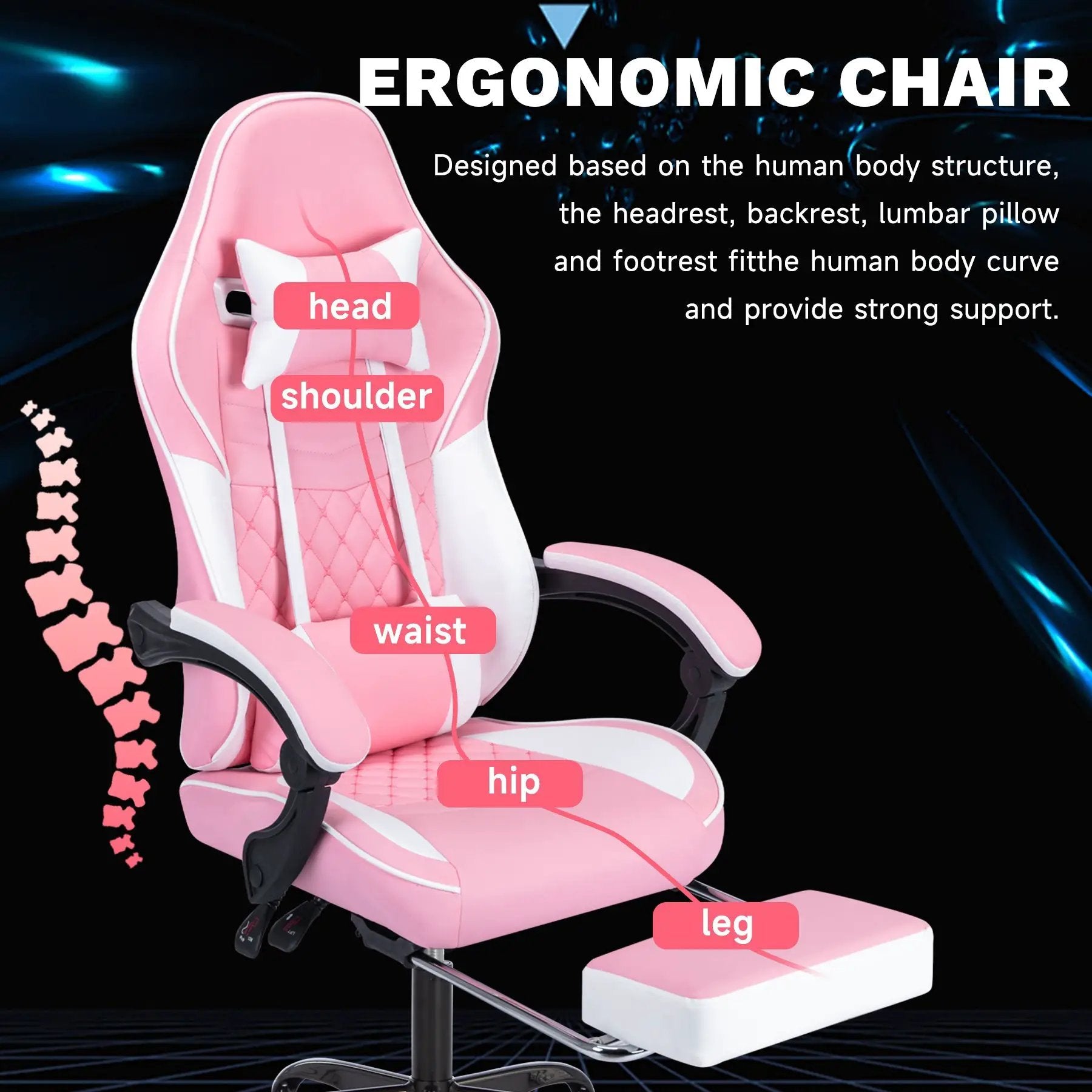 Ergonomic Video Gamer Chair with Massage Lumbar Support by HouseOfZazla