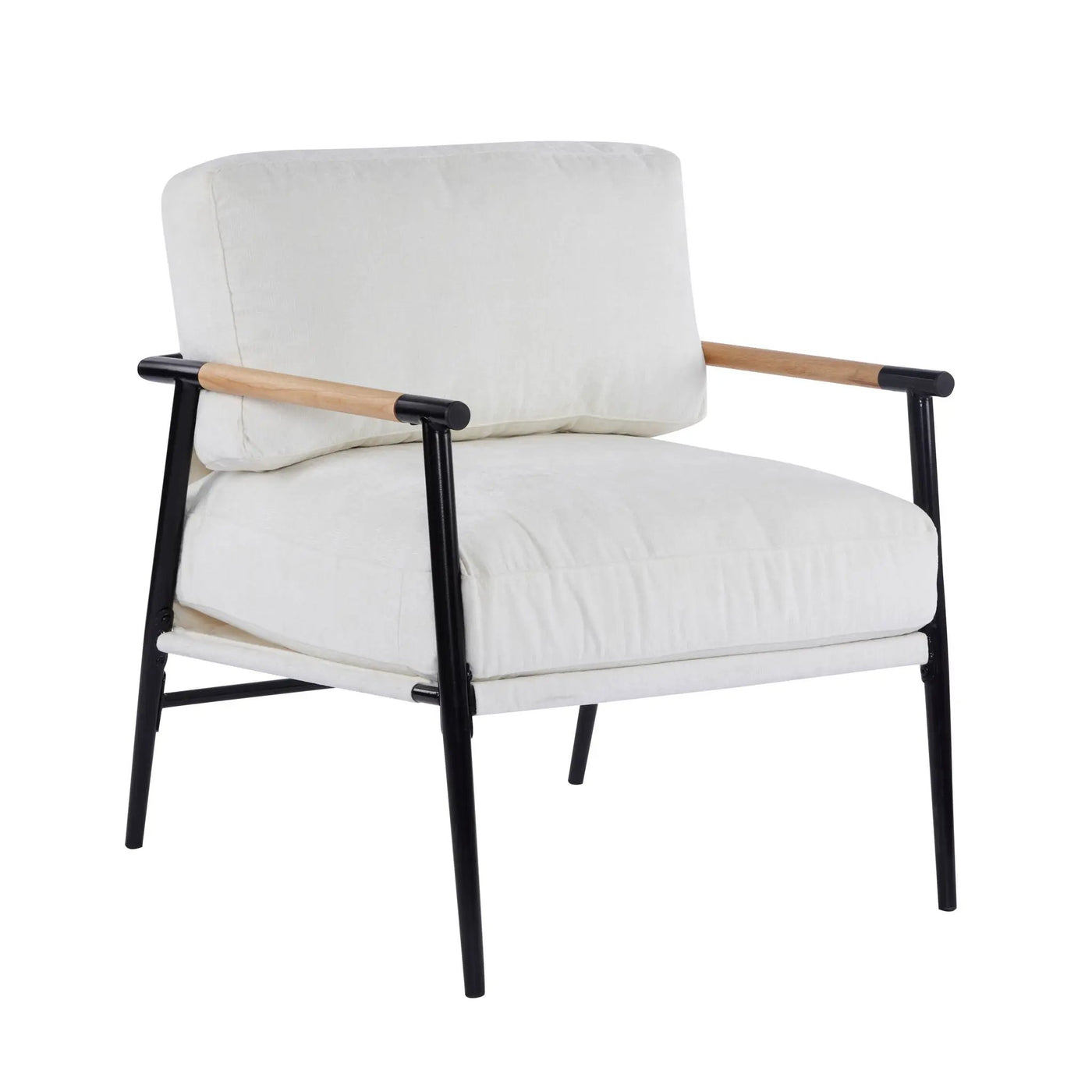 Modern Accent Chair With Plush Cushions and Wooden Armrests by HouseOfZazla