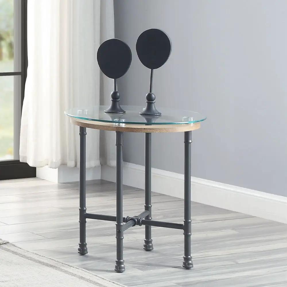Brantley - End Table - Clear Glass & Sandy Gray by Unique Piece Furniture