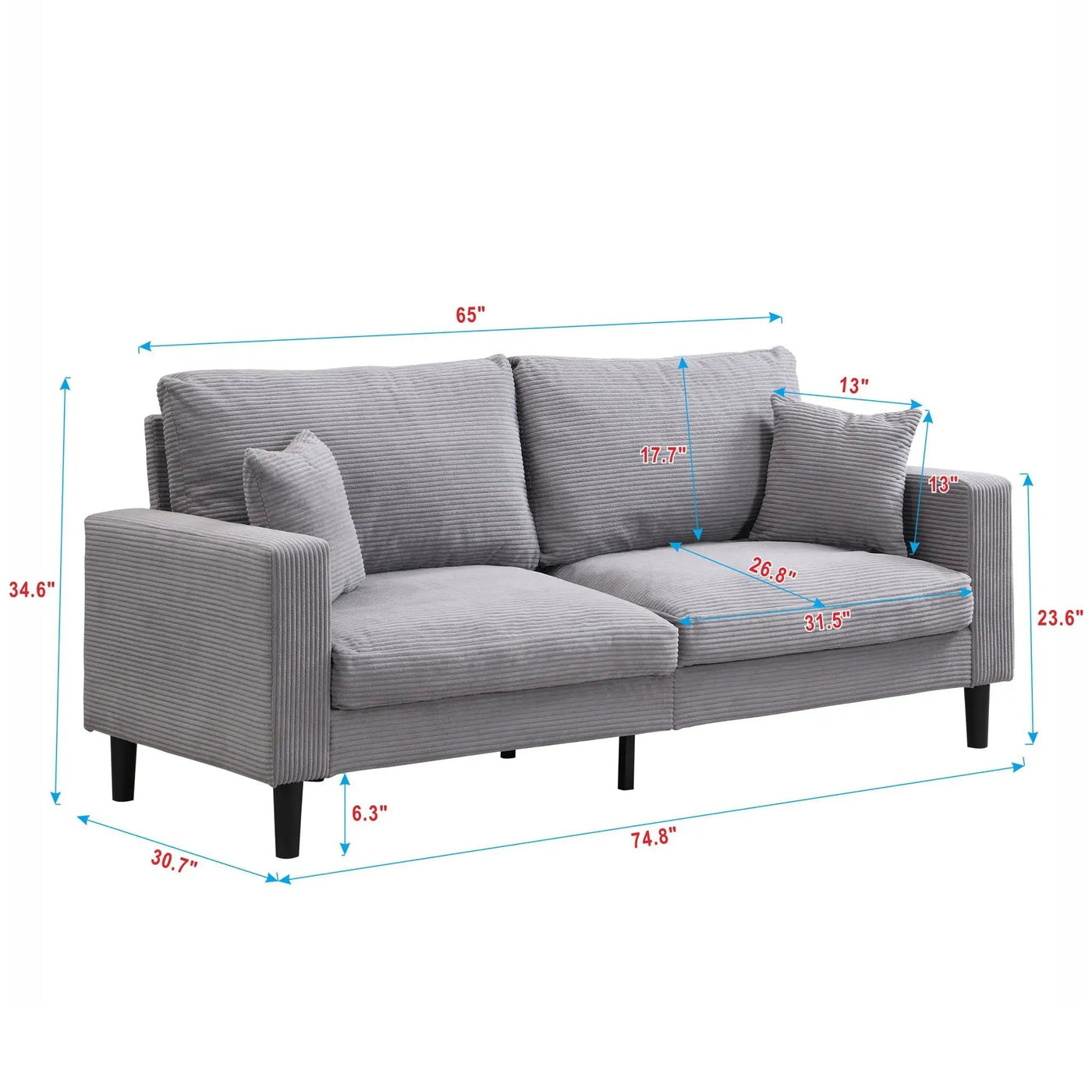 Modern Upholstered 3 Seat Sofa, High Resilience by HouseOfZazla