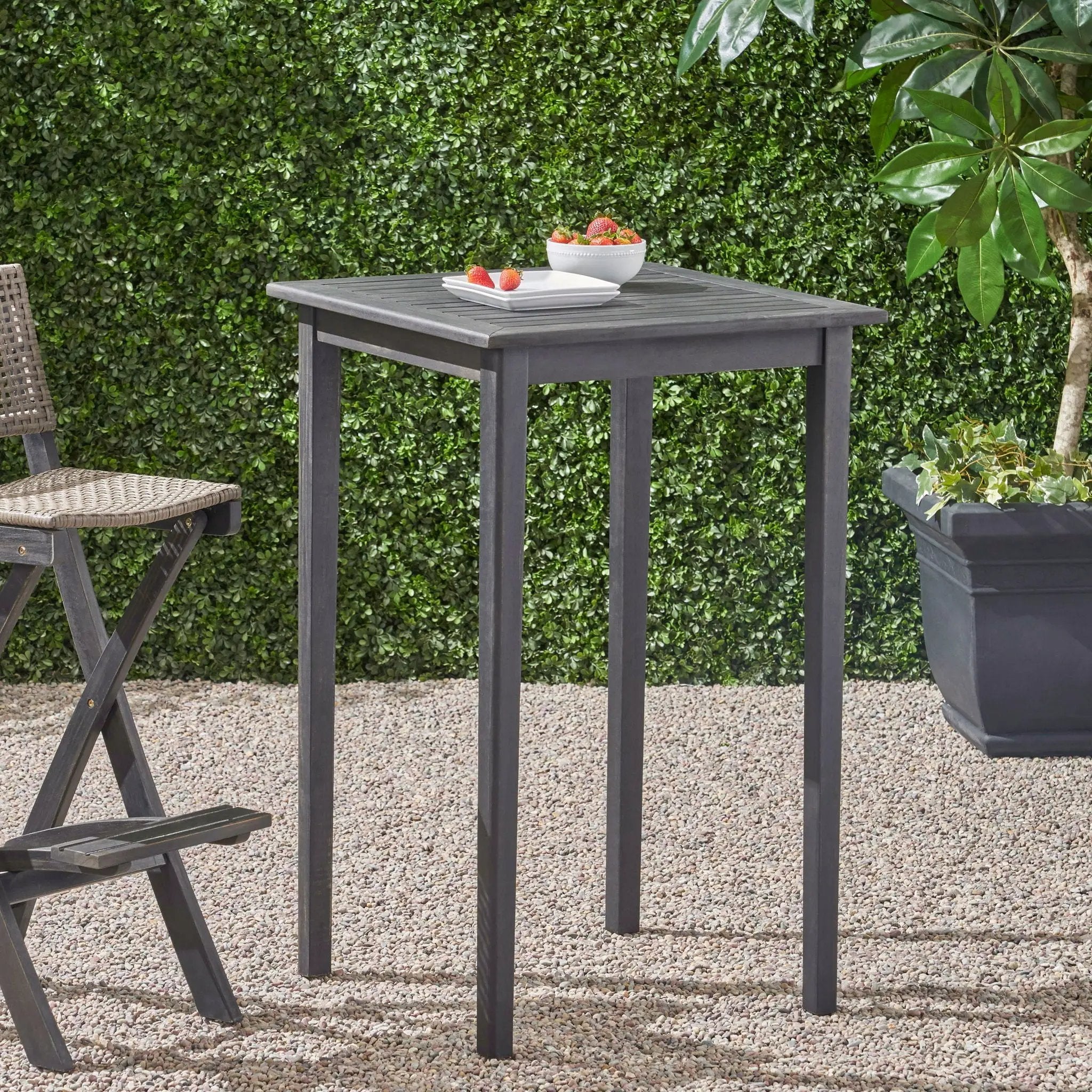 Outdoor Minimalist Acacia Wood Square Bar Table by HouseOfZazla