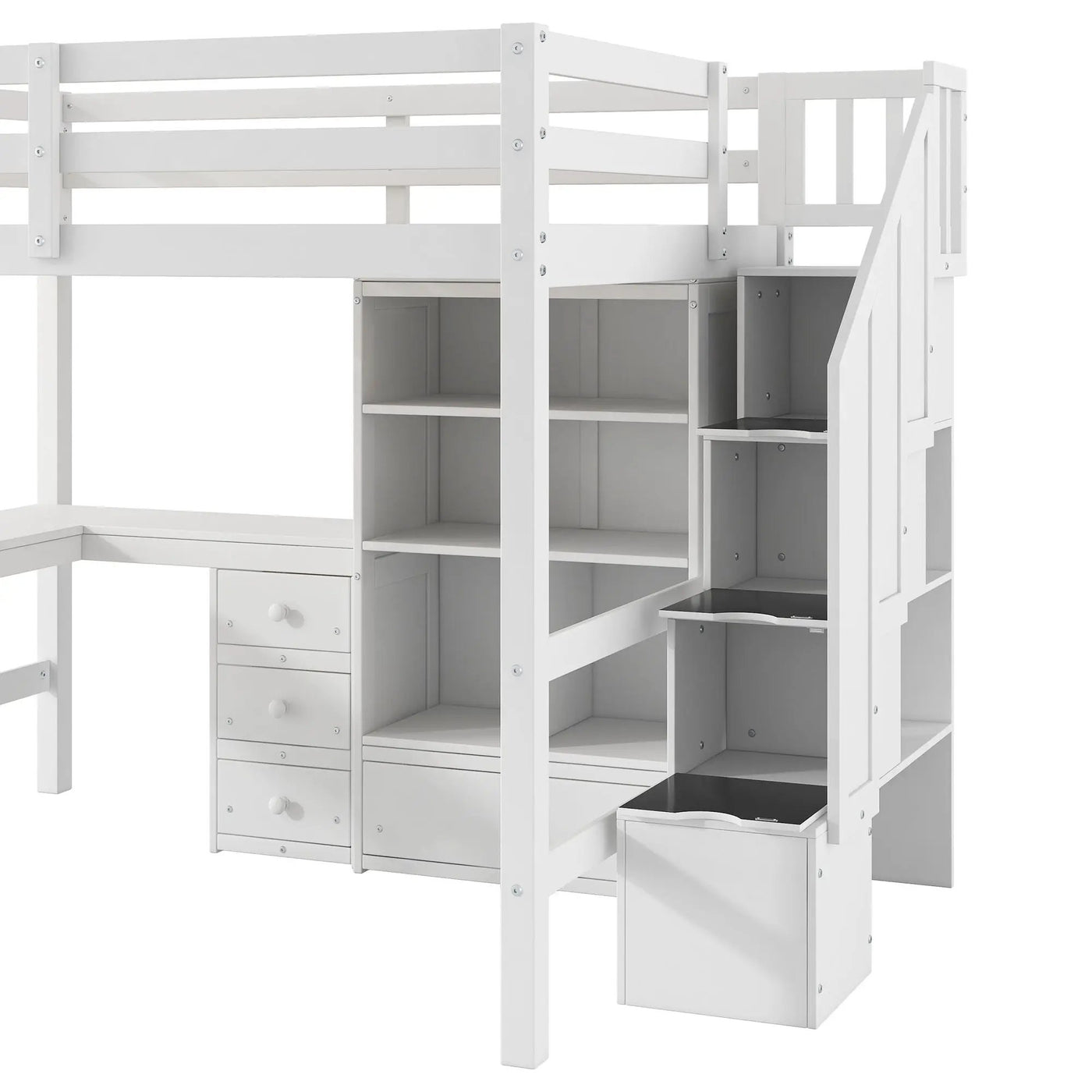 Loft Bed & L Shaped Desk, Drawers, Cabinet, And Storage Staircase by HouseOfZazla