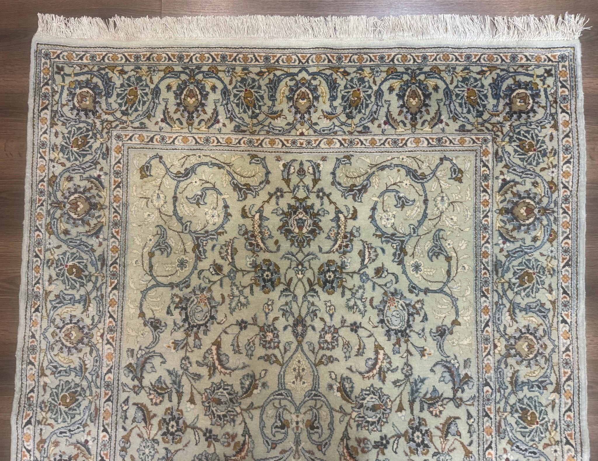 Persian Kashan Rug, Unique Colors, 225 KPSI, Light Green and Light Blue by Jewel Rugs