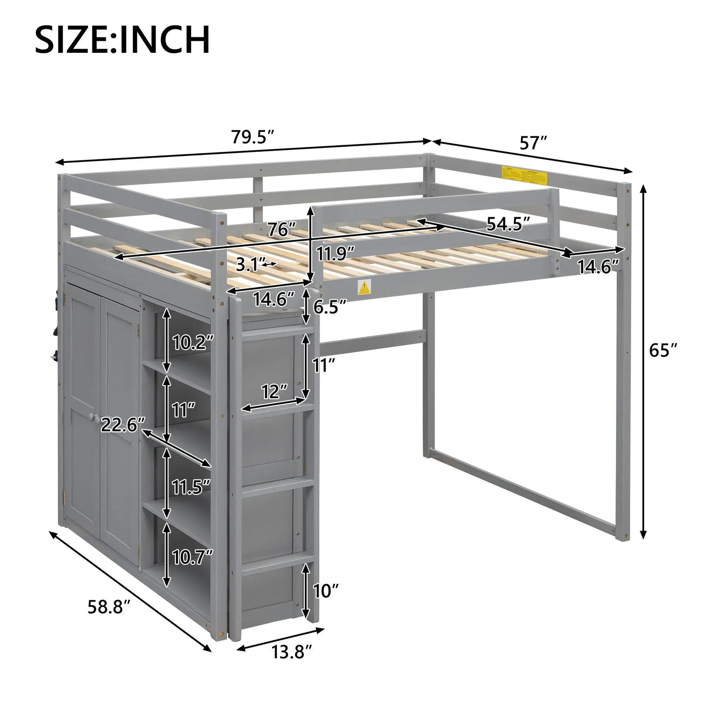 Loft Bed With Built In Wardrobe, Storage Shelves, And LED Light by HouseOfZazla