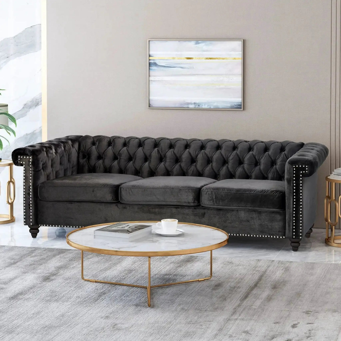 Chesterfield Style 3 Seater Sofa With Deep Button Tufting by HouseOfZazla