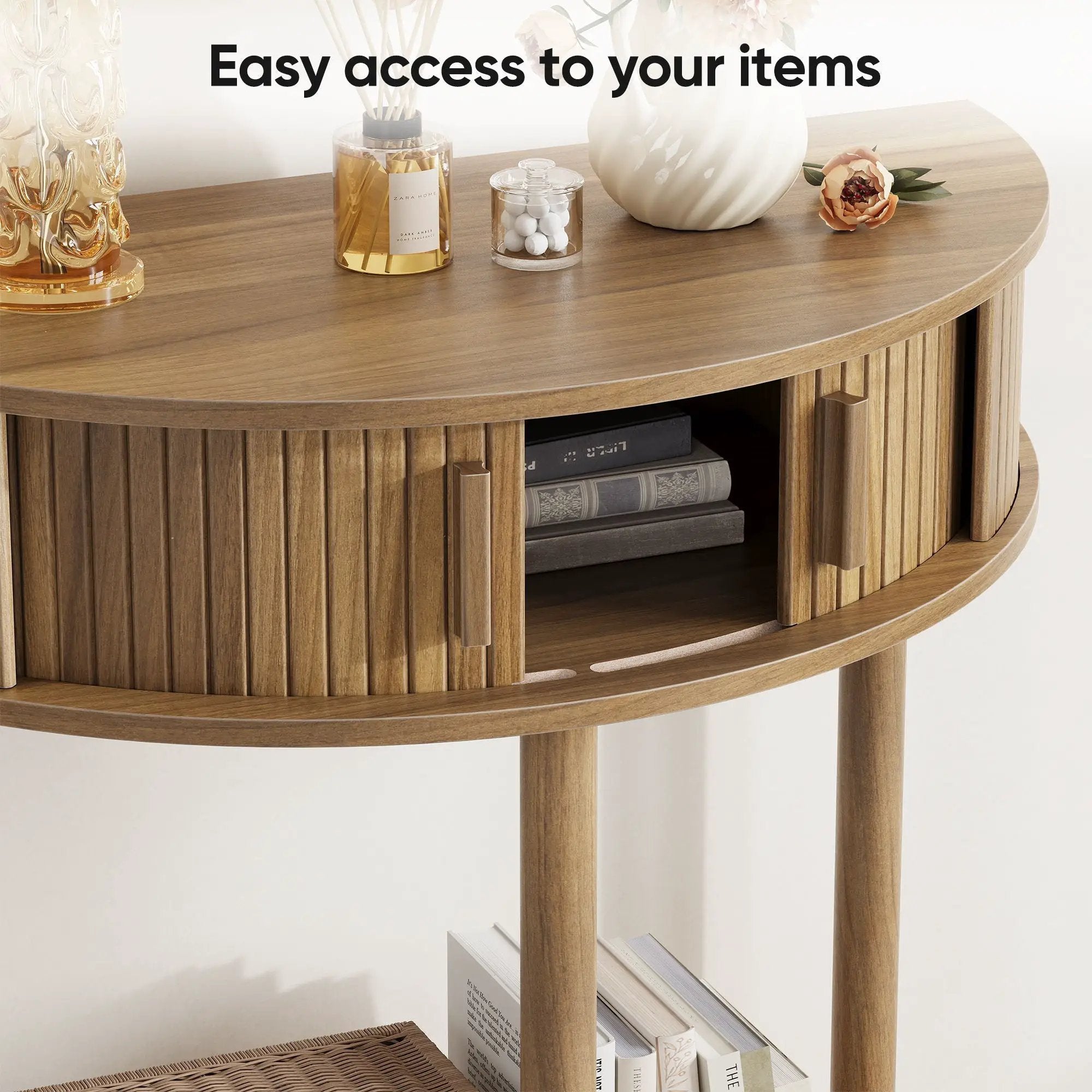 Half Moon Console Table For Living Room - Walnut by Unique Piece Furniture