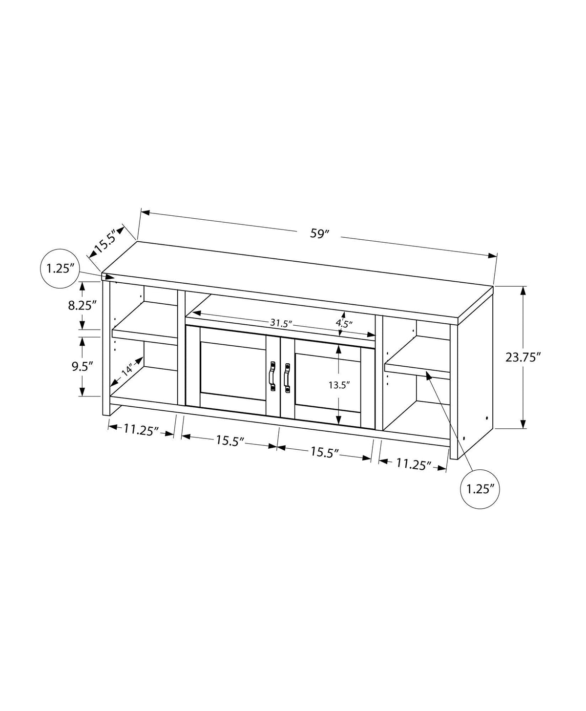 Black TV Stand Console with Storage Shelves - Wood, photo 2 of 4