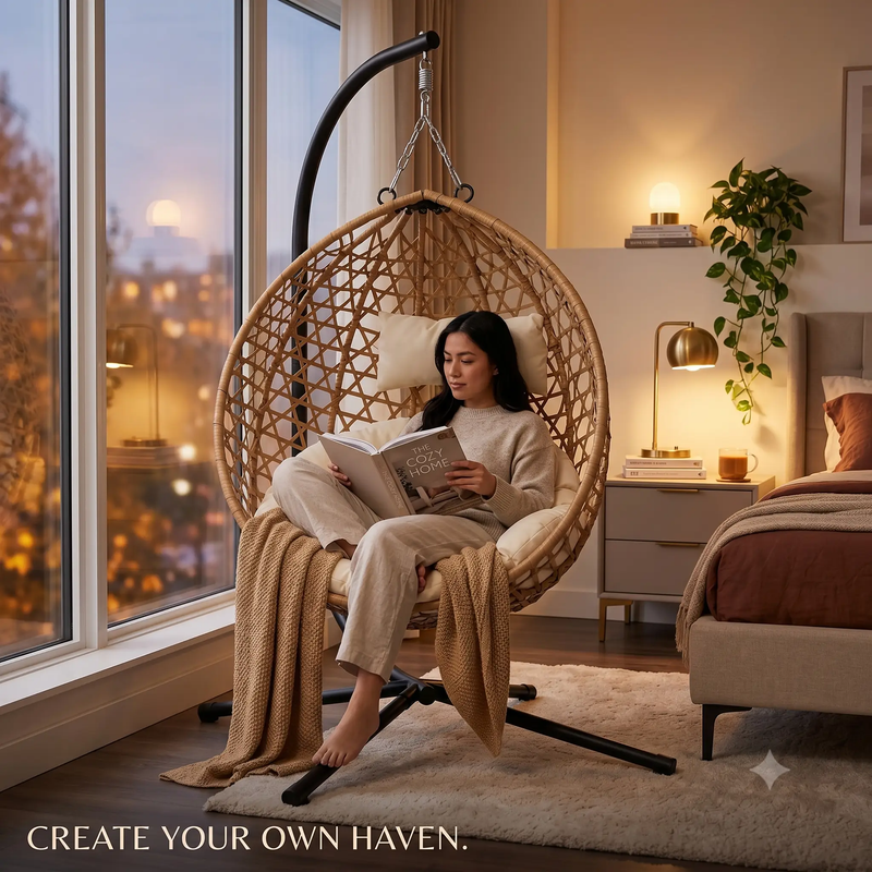 Foldable Hanging Egg Chair with Stand and Cushion by HouseOfZazla
