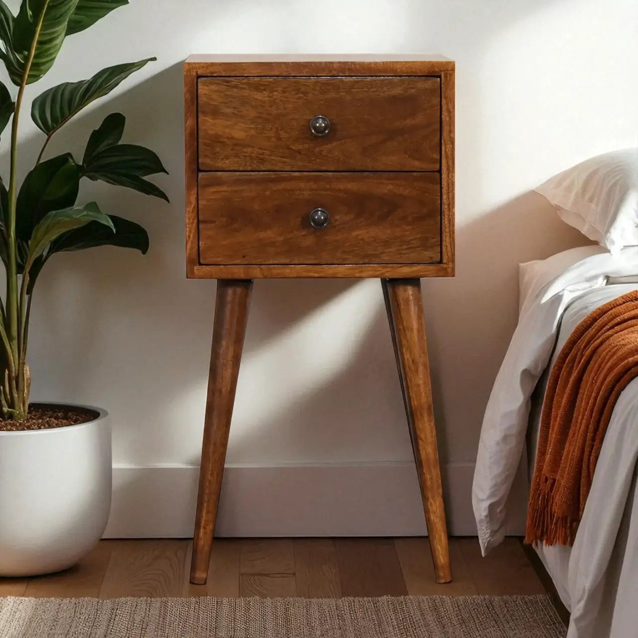 Solid Wood Mini Nightstand, 2-Drawers, Chestnut by HouseOfZazla