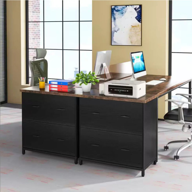 2 Drawer Lateral File Cabinet, A4 / Letter Size, Heavy Duty Storage For Home Office - Brown / Black by HouseOfZazla