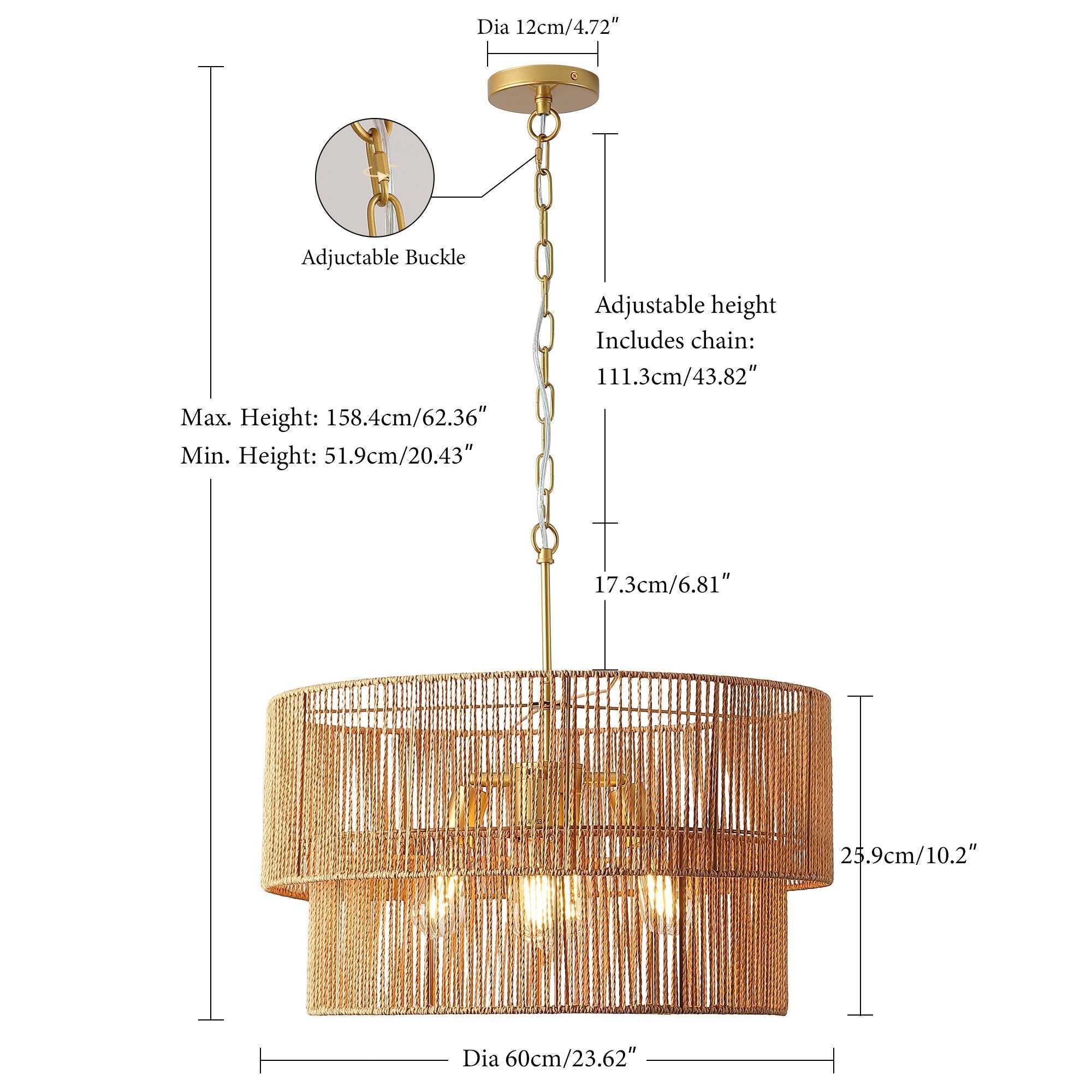 Chandelier, 2 Tier Boho Wabi Sabi Pendant Light, Hanging Ceiling Lamp - Gold by HouseOfZazla