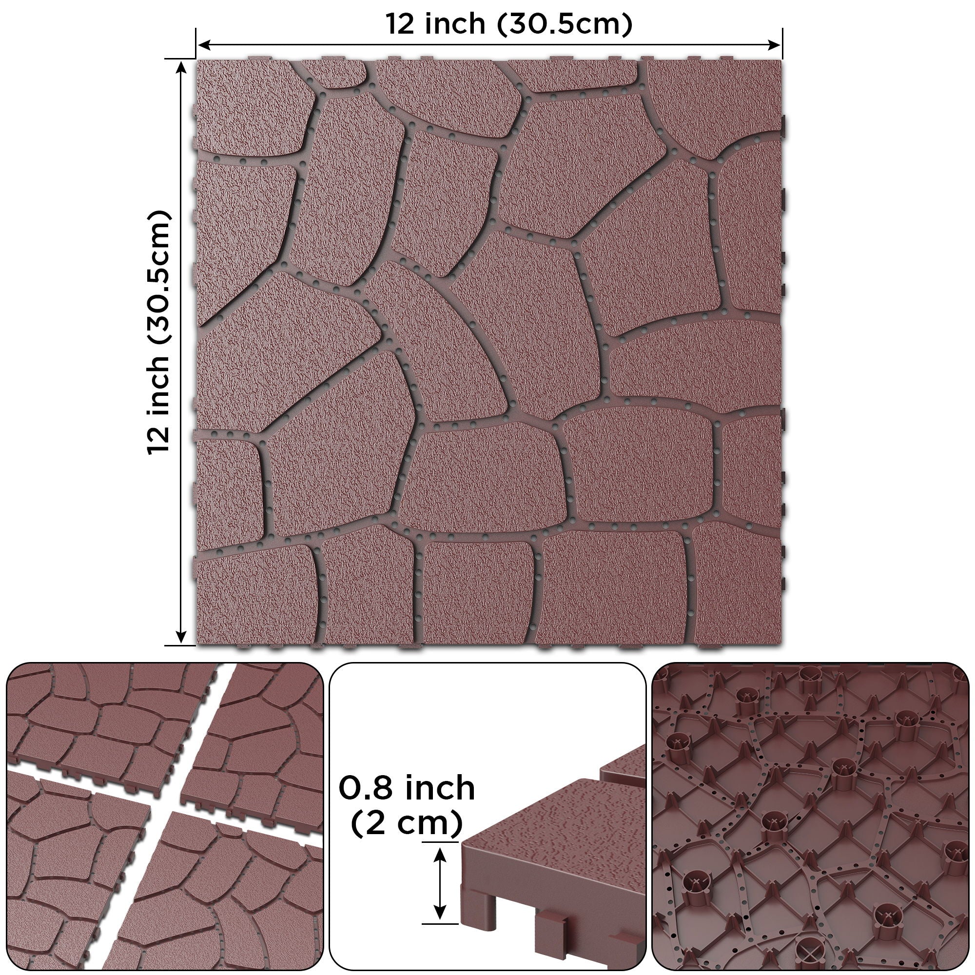 New Stone Texture Patio Deck Tiles, Diy Interlocking Floor Tiles, Easy Installation by HouseOfZazla
