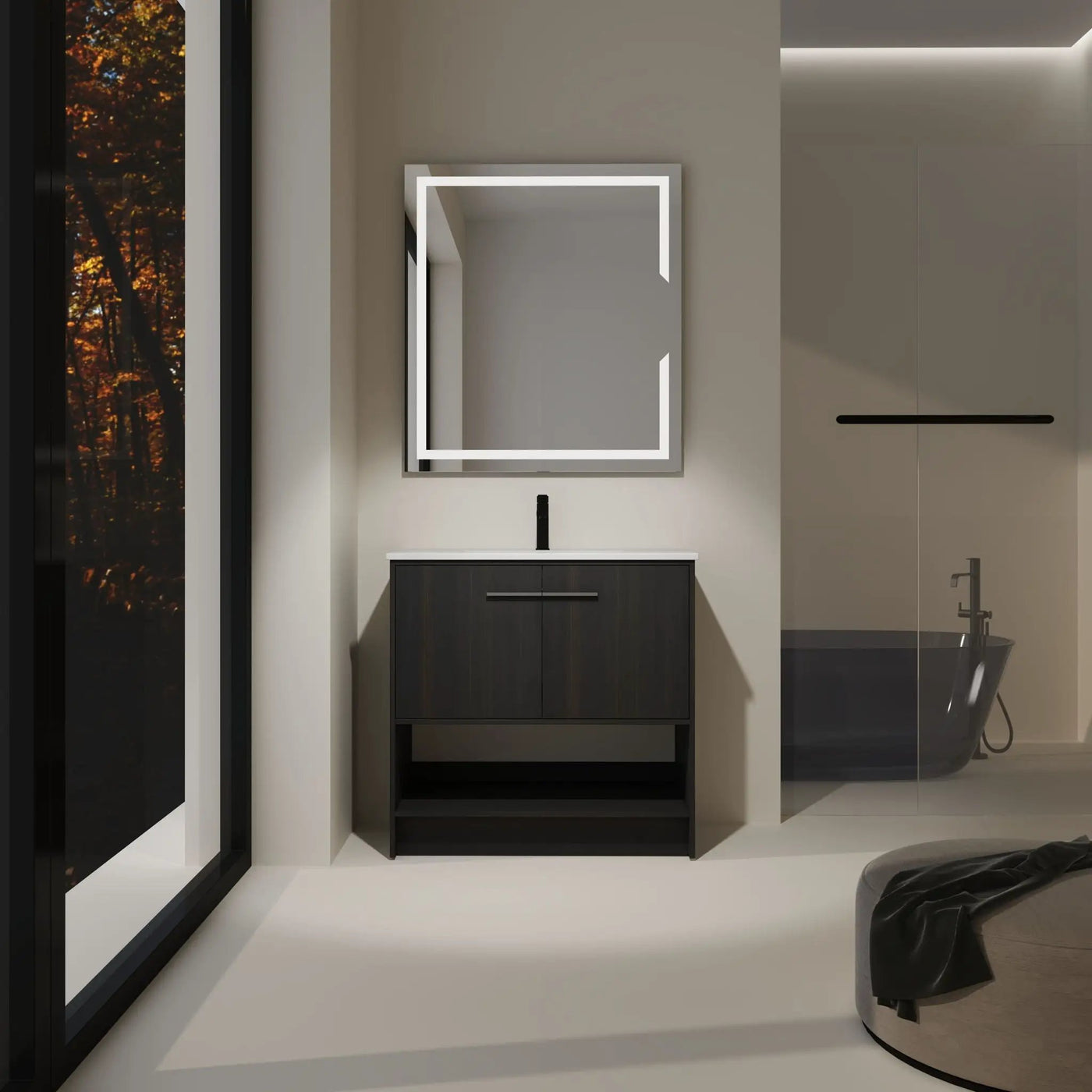 Modern Bathroom Vanity With Ceramic Sink, Freestanding Cabinet, Soft Closing Doors by HouseOfZazla