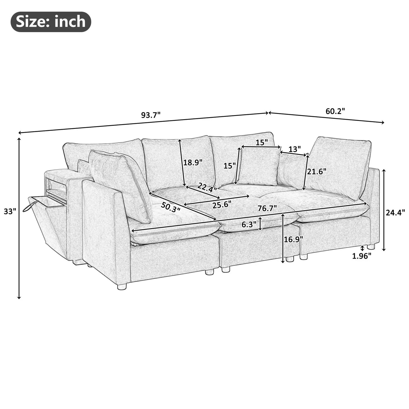 Modern Sectional Sofa U-Shaped With Movable Ottoman Storage Armrests And USB Ports by Unique Piece Furniture